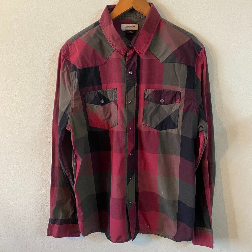 ANCHORBLUE LARGE BURGUNDY/PINK/BLACK/GRAY LONG SLEEVE BUTTON DOWN 2-POCKET SHIRT